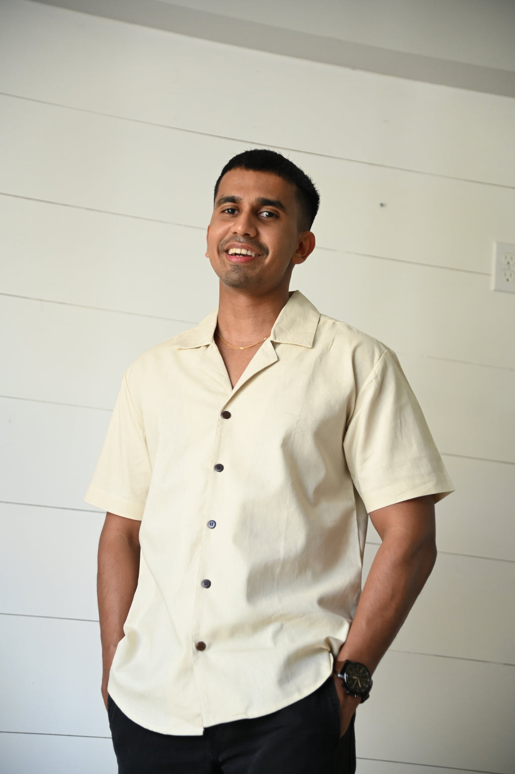Relaxed Linen Revere Collar Shirt