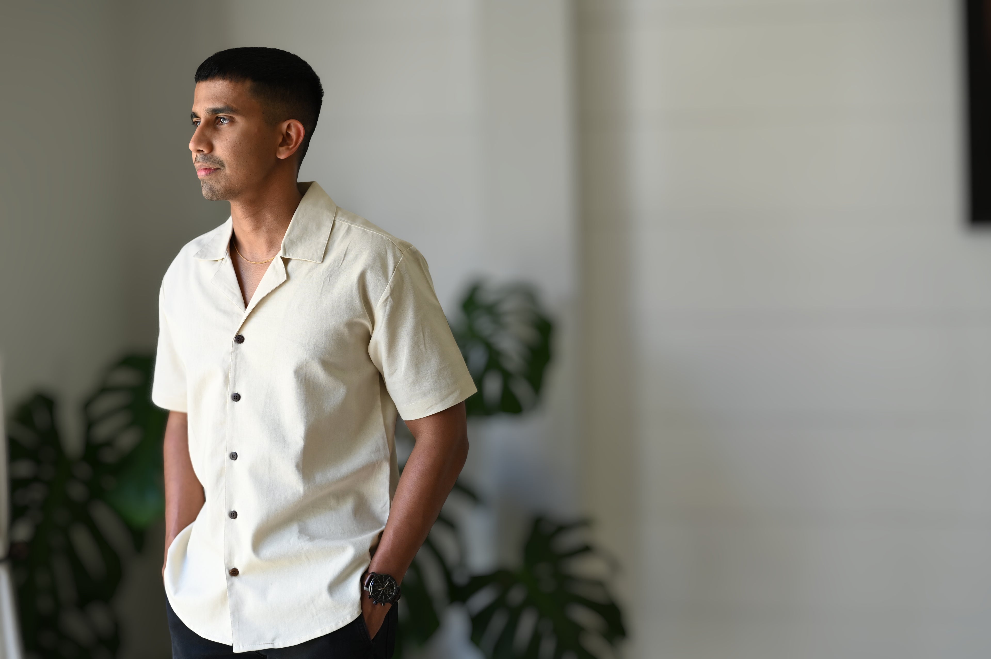 Relaxed Linen Revere Collar Shirt